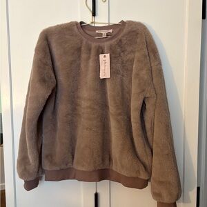 NWT Philosophy Plush faux fur tan Crew Neck Sweatshirt Small